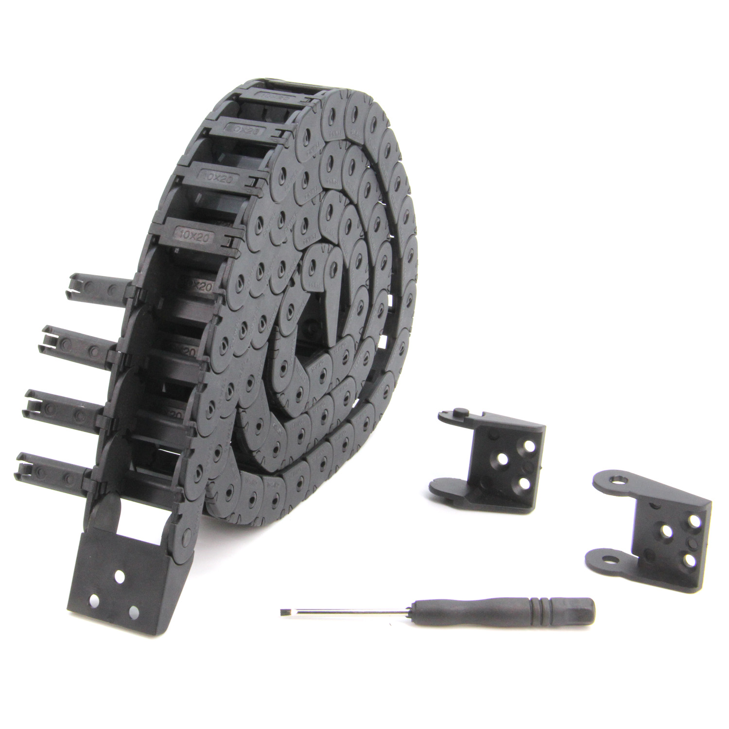 3D Printer Cable Chain - 10X20 มม.ลากโซ่ความยาว 1 เมตรเปิดประเภทพลาสติกสีดําสาย Carrier R18
