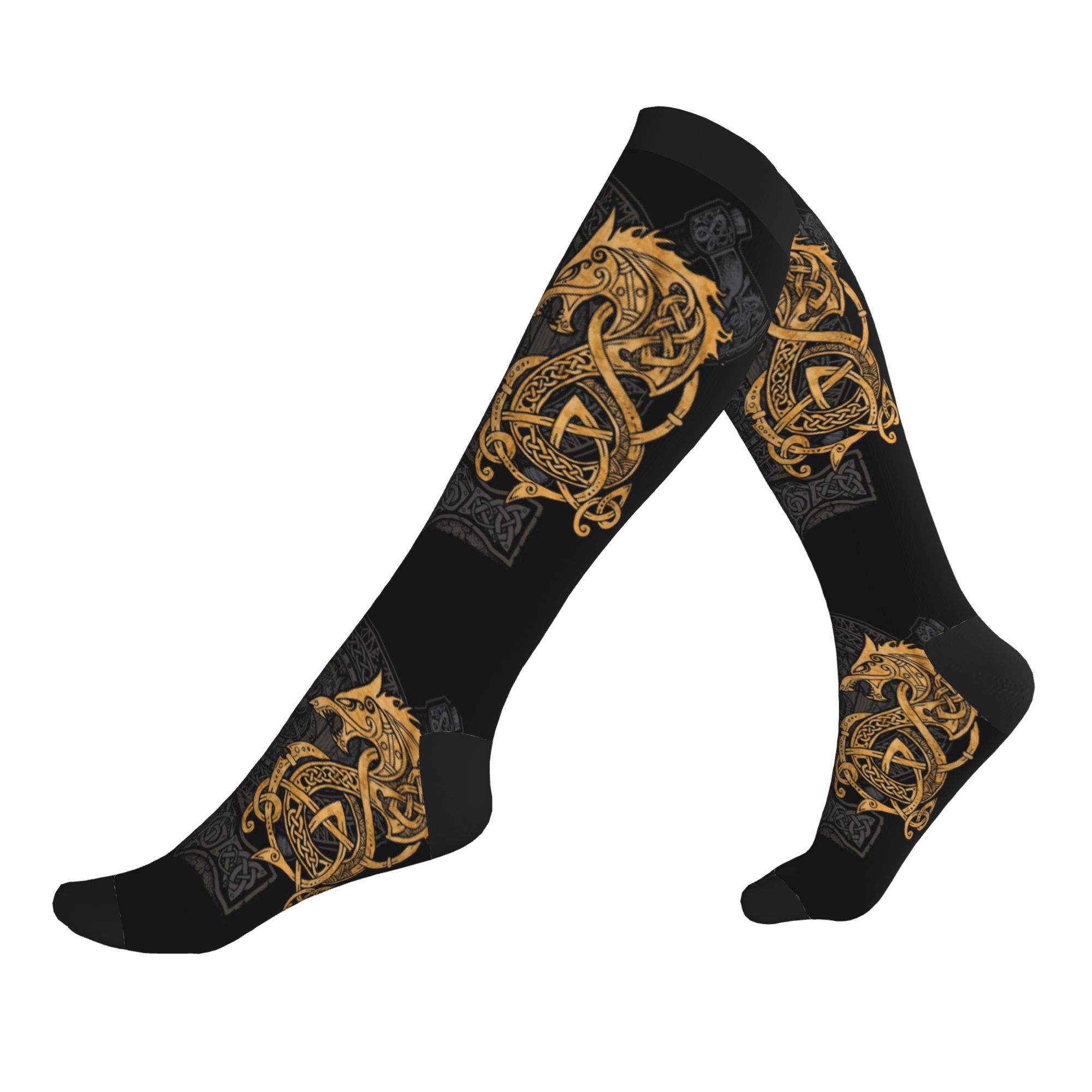 3D Printing Gold - ฮาราจูกุ ไฟทิง ฟีนริร์ โกลด์ถุงเท้าผู้หญิงผู้ชายอุ่น 3D พิมพ์ลายฟีนริร์