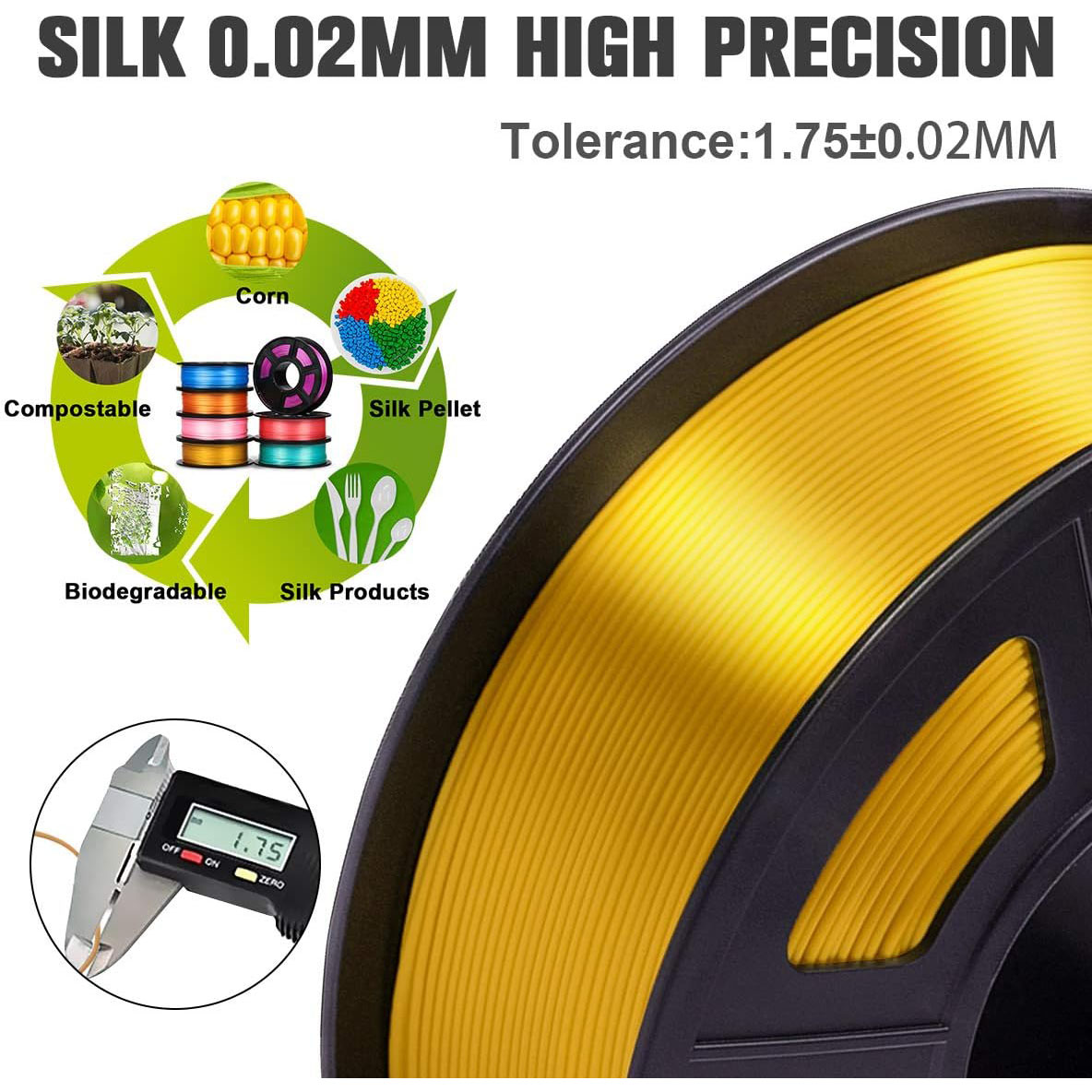 PLA Silk Gold 3D Print Filamen - 3D Printing Gold บทวิจารณ์และราคา